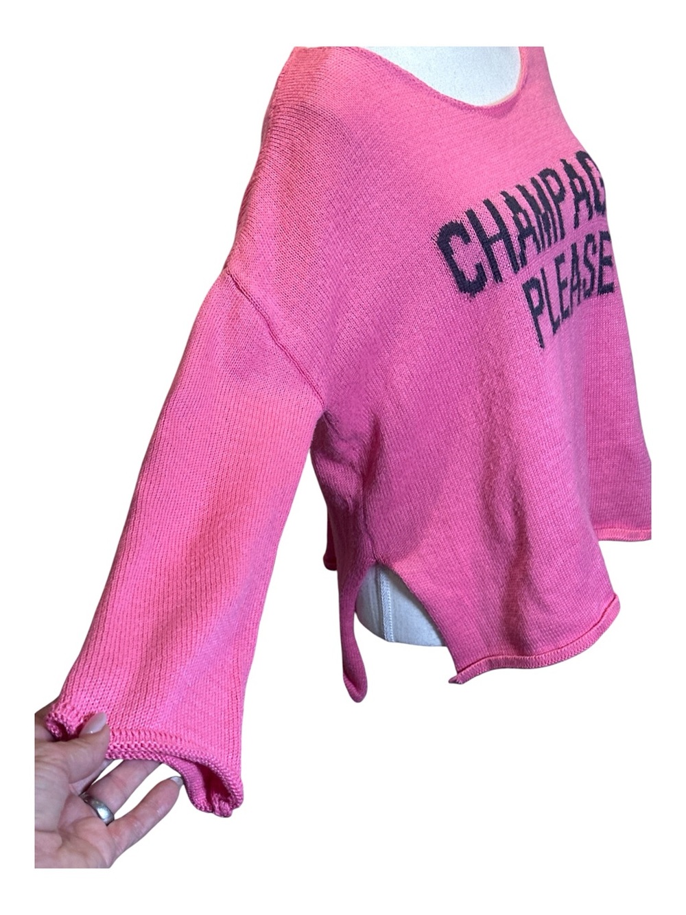 Miracle Pink Crewneck Sweater with 'Champagne Please' Script - Picture 5 of 11
